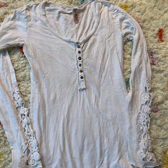 Free People | Crochet Sleeve Detail Henley - Picture 5 of 11